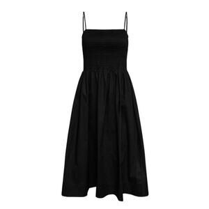 Oak + Fort Black Smocked Poplin Midi Dress Size L